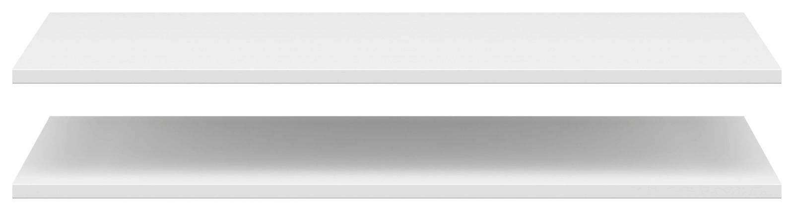 Zwei weiße Einlegeböden in einer frontalen Perspektive, übereinander schwebend.