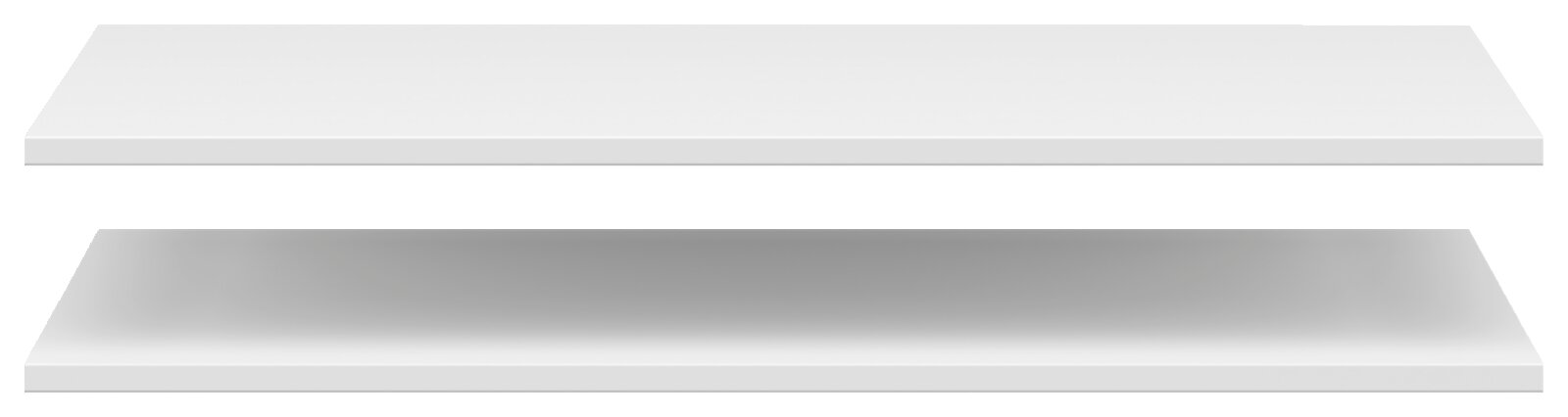 Zwei weiße Einlegeböden in einer frontalen Perspektive, übereinander schwebend.