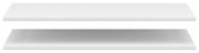 Zwei weiße Einlegeböden in einer frontalen Perspektive, übereinander schwebend.