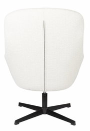 Rückansicht eines weißen Loungesessels mit schwarzem Metallfuß