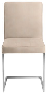 Freischwinger-Stuhl in Beige mit Metallgestell, Frontalansicht