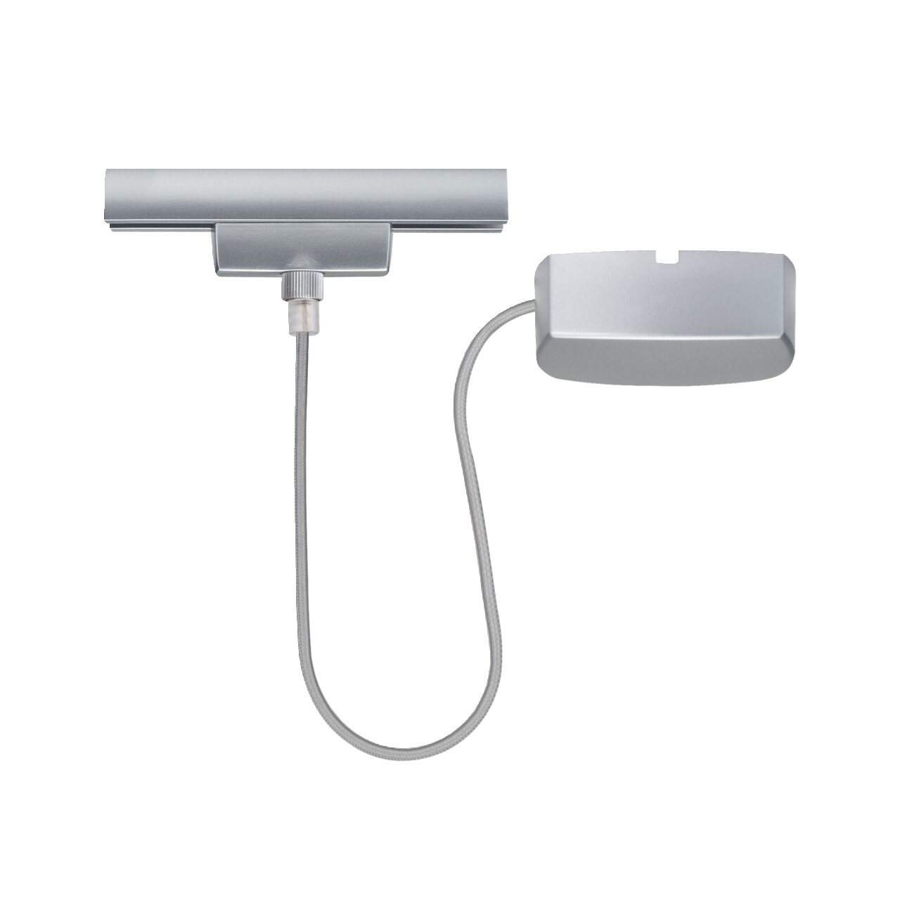 Zilveren stroomtoevoer met kabel, bovenaanzicht