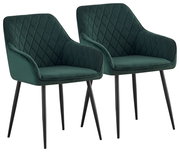 Zwei grüne Armlehnstühle mit gestepptem Muster und schwarzen Beinen, seitliche Perspektive