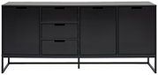 Schwarzes XL-Sideboard mit zwei Türen und zwei Schubladen, frontale Ansicht