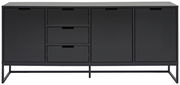 Schwarzes XL-Sideboard mit zwei Türen und zwei Schubladen, frontale Ansicht