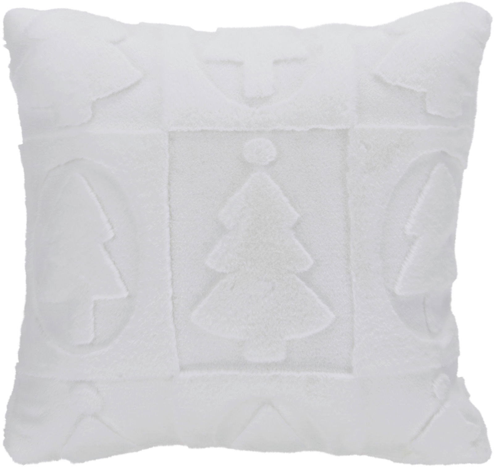 Weiße Kissenhülle mit eingeprägtem Tannenbaum-Muster, Frontalansicht