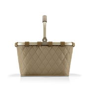 Frontansicht eines olivfarbenen, rautenförmig gesteppten Einkaufskorbs mit stabilem Griff.