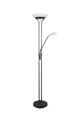 Moderne Stehleuchte Orson mit zwei Lichtquellen, schwarze Struktur, seitliche Perspektive