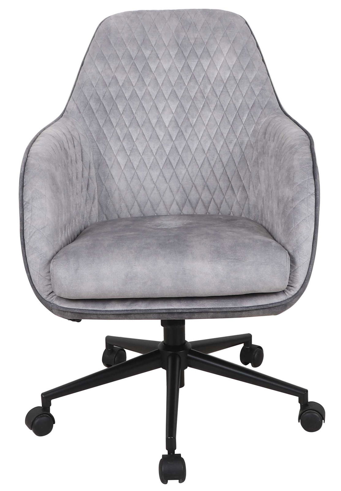 Grauer Drehstuhl mit gestepptem Muster, Vorderansicht