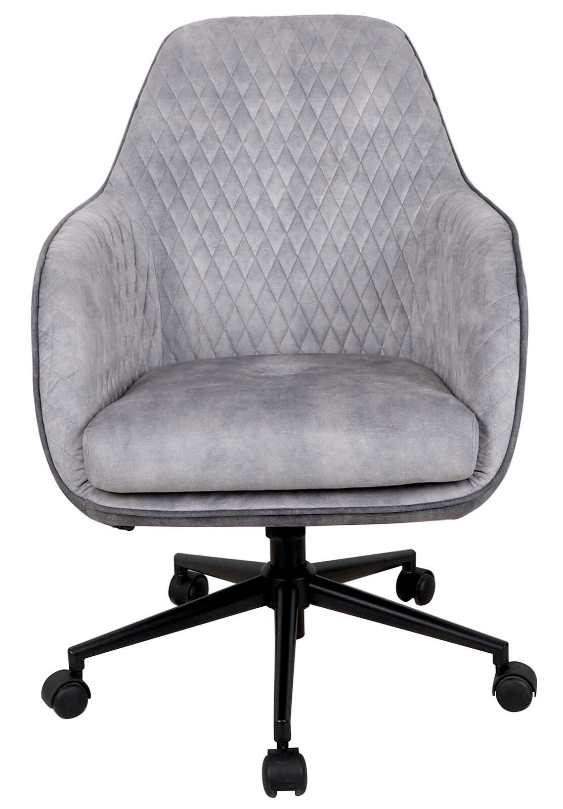 Grauer Drehstuhl mit gestepptem Muster, Vorderansicht