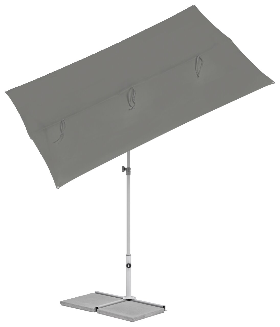 Glatz Sonnenschirm FLEX ROOF Moderner grauer Sonnenschirm mit rechteckigem Schirm und stabilem Standfuß, seitliche Perspektive