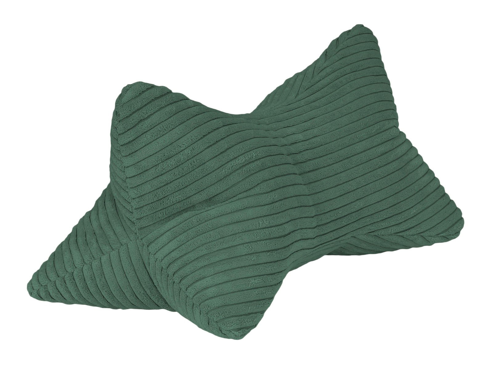 Grüner Leseknochen aus weichem, geripptem Stoff, seitliche Perspektive