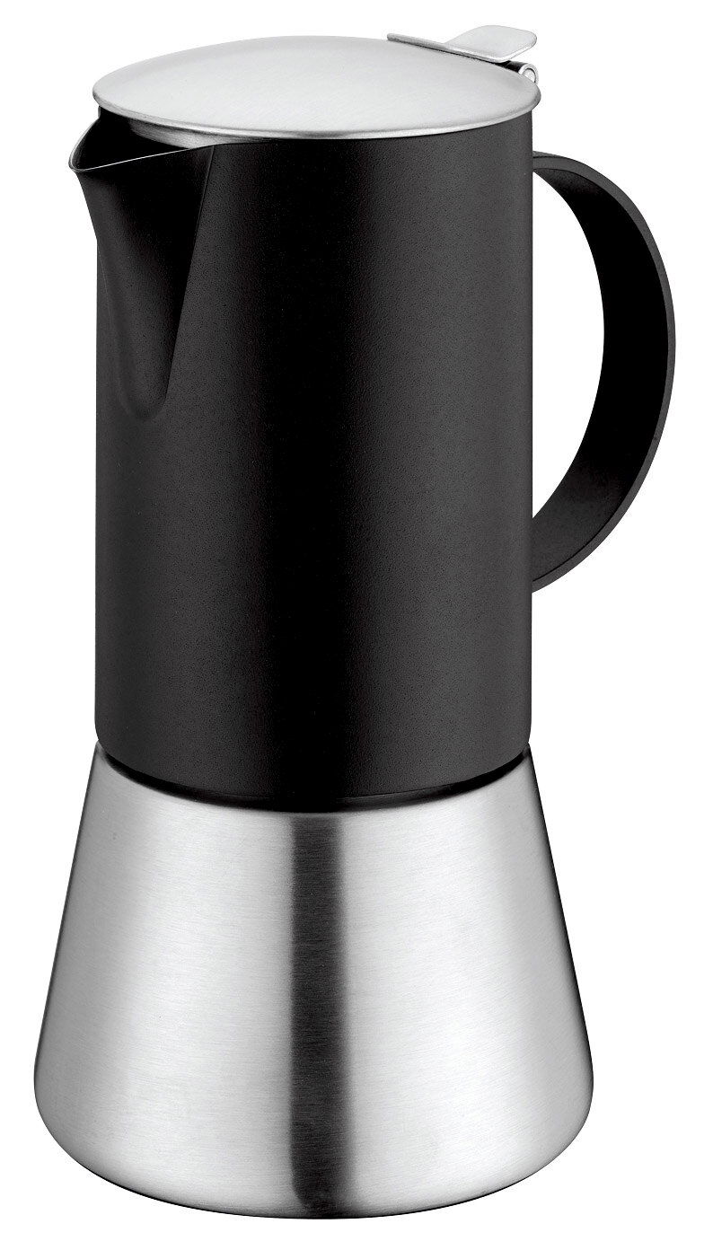 Cilio Espressokocher AIDA Espressokocher Aida Due 6T aus Edelstahl und schwarzem Material, seitliche Perspektive