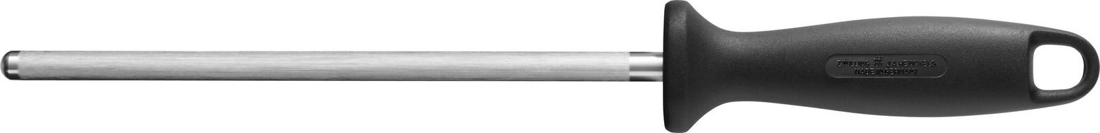 Wetzstahl mit schwarzem Griff, seitliche Ansicht