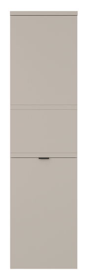 Frontansicht eines einfarbigen, hochformatigen Standelements mit einer Tür und einem Griff in der Mitte.