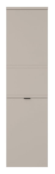 Frontansicht eines einfarbigen, hochformatigen Standelements mit einer Tür und einem Griff in der Mitte.