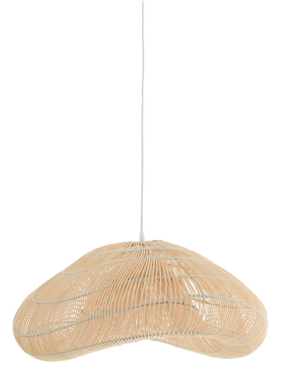 Hanglamp van gevlochten materiaal, gezien vanaf de zijkant