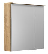 Spiegelschrank mit Holzseitenansicht, zwei Türen, seitliche Perspektive