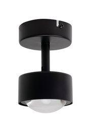 Schwarzer LED-Strahler aus der Seitenperspektive, zylindrisches Design mit sichtbarer Glühbirne.