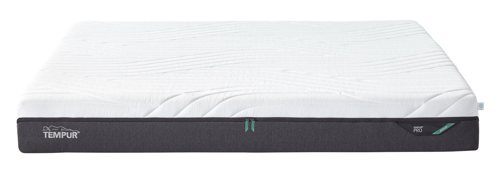 Viscomatratze 180x200 medium von vorne, mit weißer Oberfläche und grauem Rand, Markenlogo sichtbar.