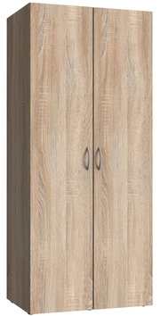 Holzfarbener Kleiderschrank mit zwei Türen, frontale Ansicht