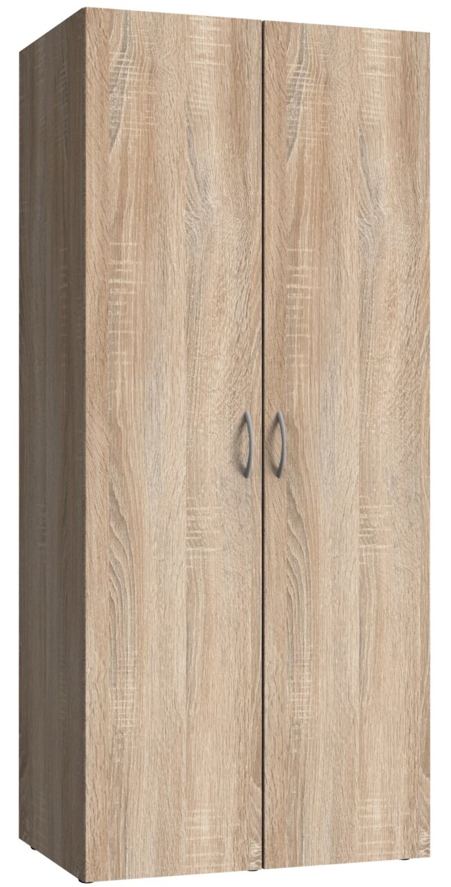 Holzfarbener Kleiderschrank mit zwei Türen, frontale Ansicht