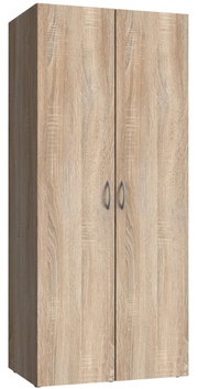 Holzfarbener Kleiderschrank mit zwei Türen, frontale Ansicht
