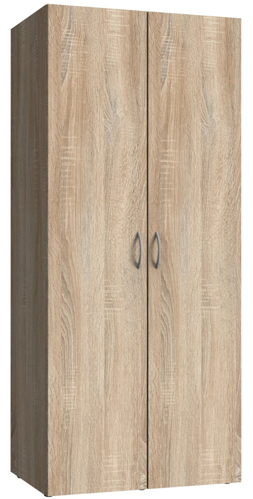 Holzfarbener Kleiderschrank mit zwei Türen, frontale Ansicht