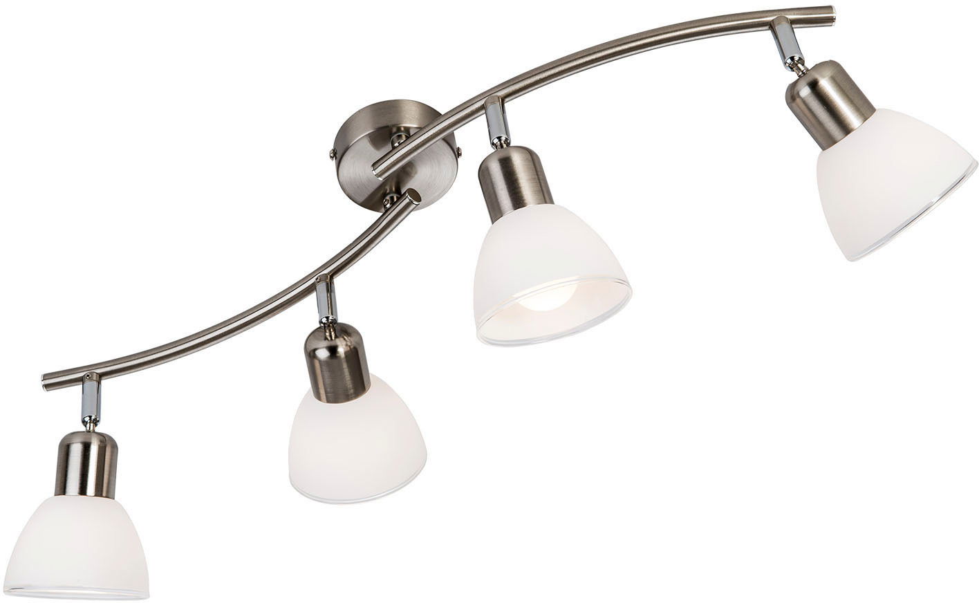 Globo Lighting LED-Strahler Moderner LED-Strahler mit vier verstellbaren Lampenschirmen in gebürstetem Metall, seitliche Perspektive