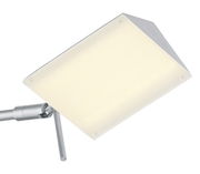 LED-Tischleuchte JOHANN mit rechteckigem, weiß leuchtendem Lampenschirm aus seitlicher Perspektive