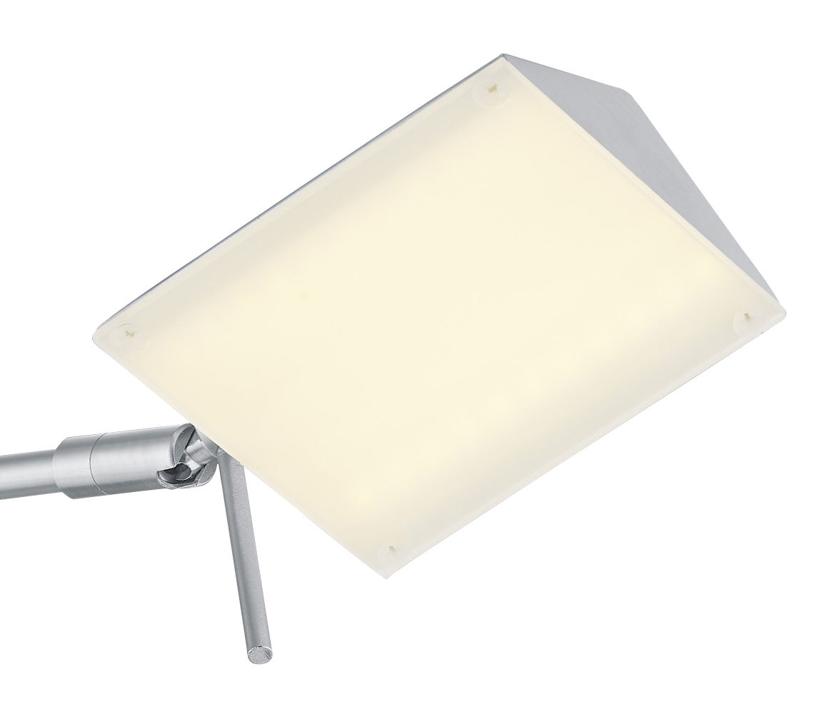 LED-Tischleuchte JOHANN mit rechteckigem, weiß leuchtendem Lampenschirm aus seitlicher Perspektive