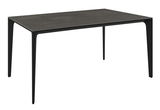 Moderner schwarzer Gartentisch aus Metall mit rechteckiger Tischplatte, seitliche Perspektive
