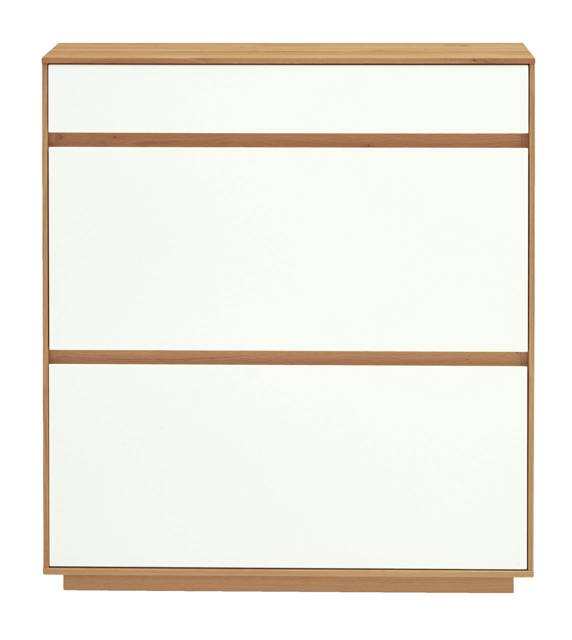 VOSS Schuhschrank V100 Moderner Schuhschrank aus der VOSS Serie V100 in Holzoptik mit weißen Fronten, Frontalansicht