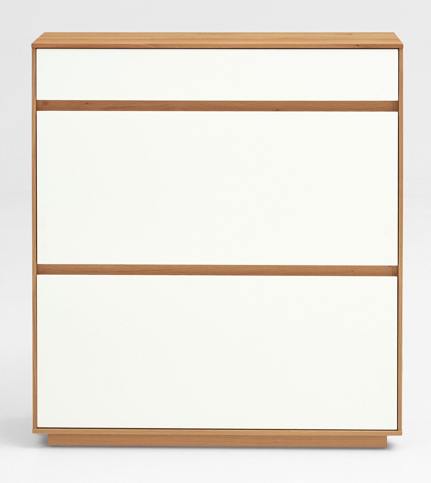 VOSS Schuhschrank V100 Moderner Schuhschrank aus der VOSS Serie V100 in Holzoptik mit weißen Fronten, Frontalansicht