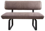 Sitzbank 150cm in braunem Stoff mit schwarzem Metallgestell, Frontalansicht