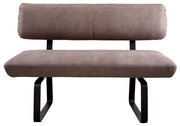 Sitzbank 150cm in braunem Stoff mit schwarzem Metallgestell, Frontalansicht