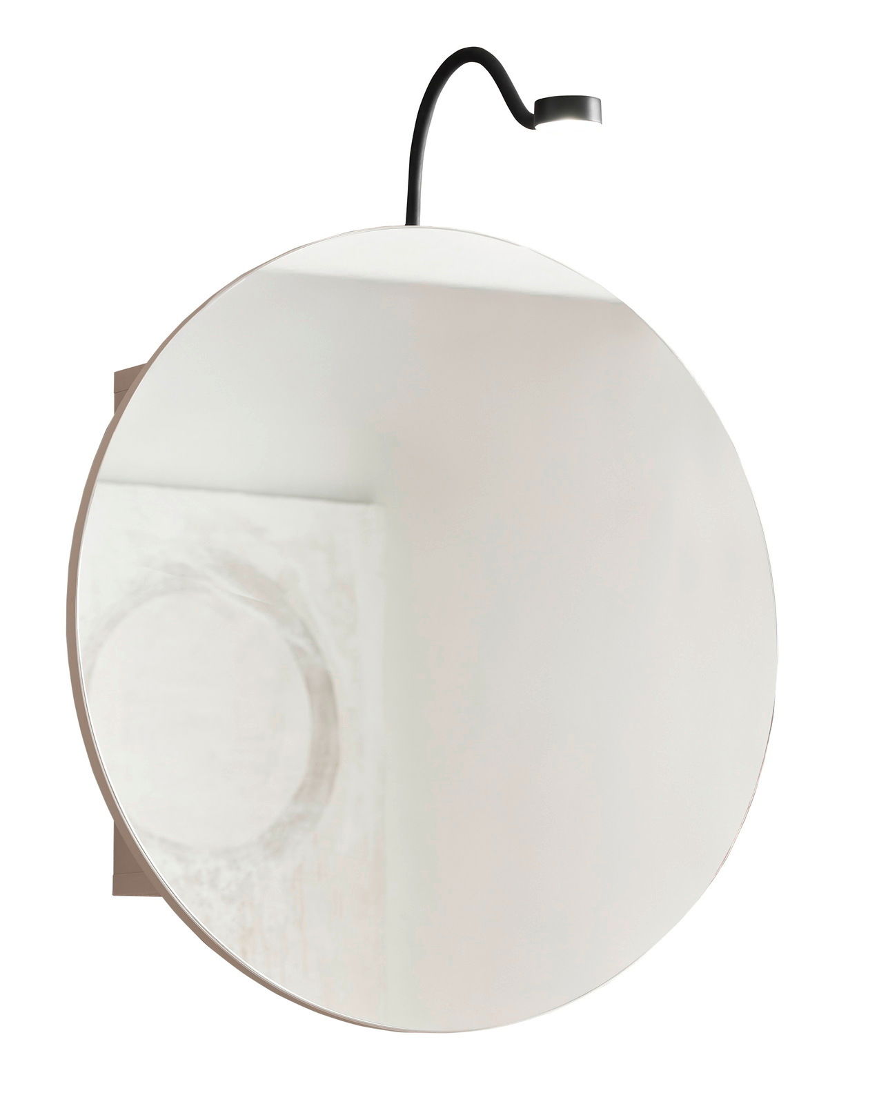 Runder Spiegelschrank mit integrierter Beleuchtung, seitliche Perspektive