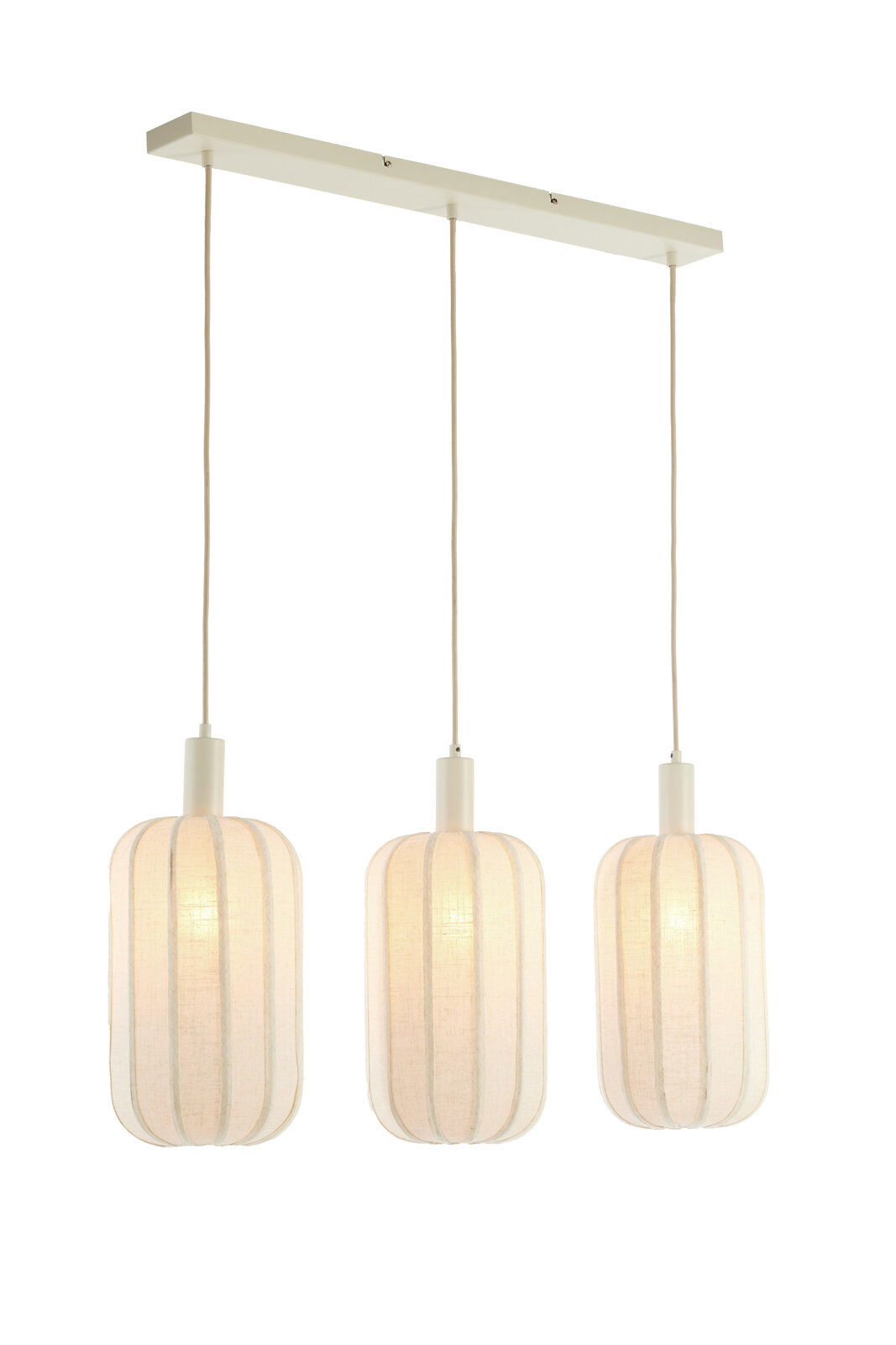 Light&Living Hängeleuchte TUFIA Dreifache Hängeleuchte mit weißen, textilen Lampenschirmen, frontal betrachtet.