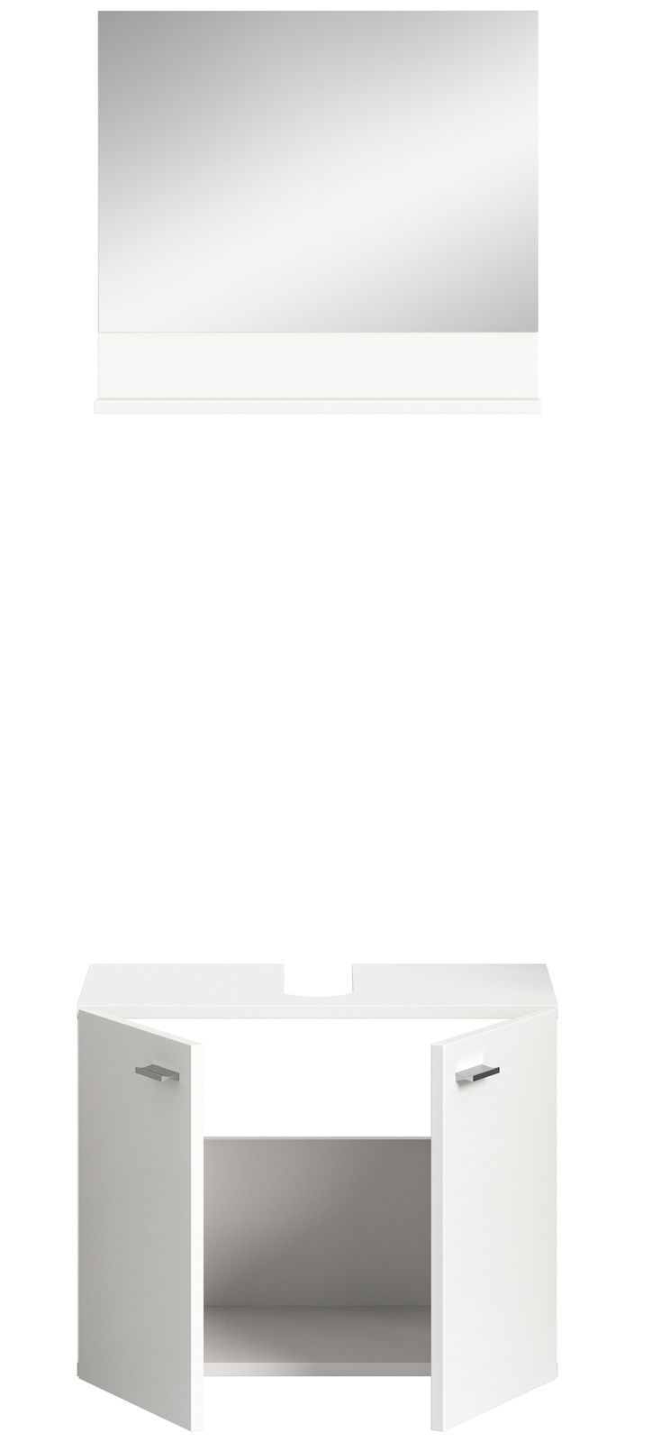 Weiße Badkombination mit Spiegel und Unterschrank, Frontalansicht