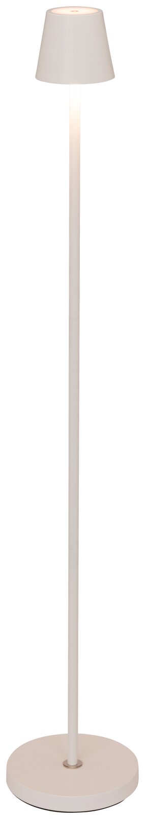 Moderne Akku-Stehleuchte in Weiß, seitliche Perspektive