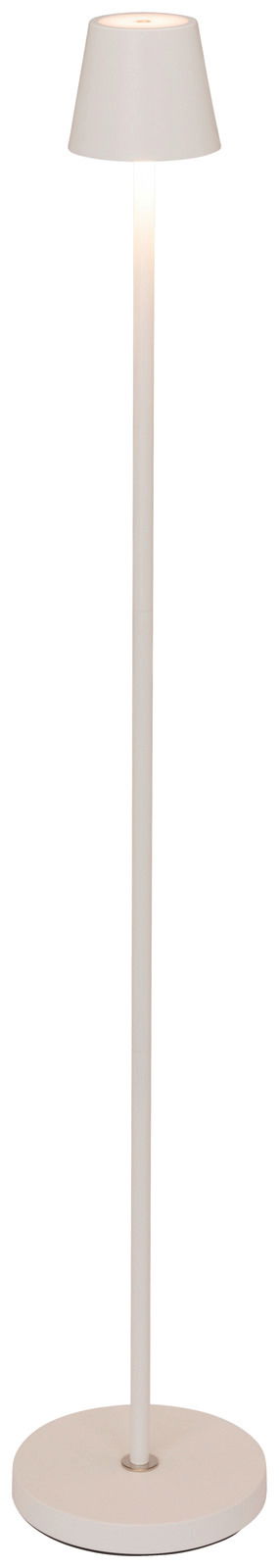 Moderne Akku-Stehleuchte in Weiß, seitliche Perspektive