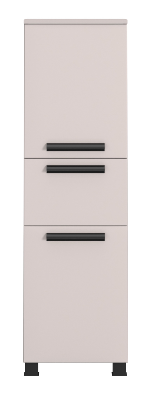 XORA Midischrank VANNES Frontansicht eines modernen Midischranks mit drei Schubladen und schwarzen Griffen.