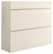 Hängeschuhschrank in Cremefarbe mit zwei Klappen und einer Schublade, seitliche Perspektive