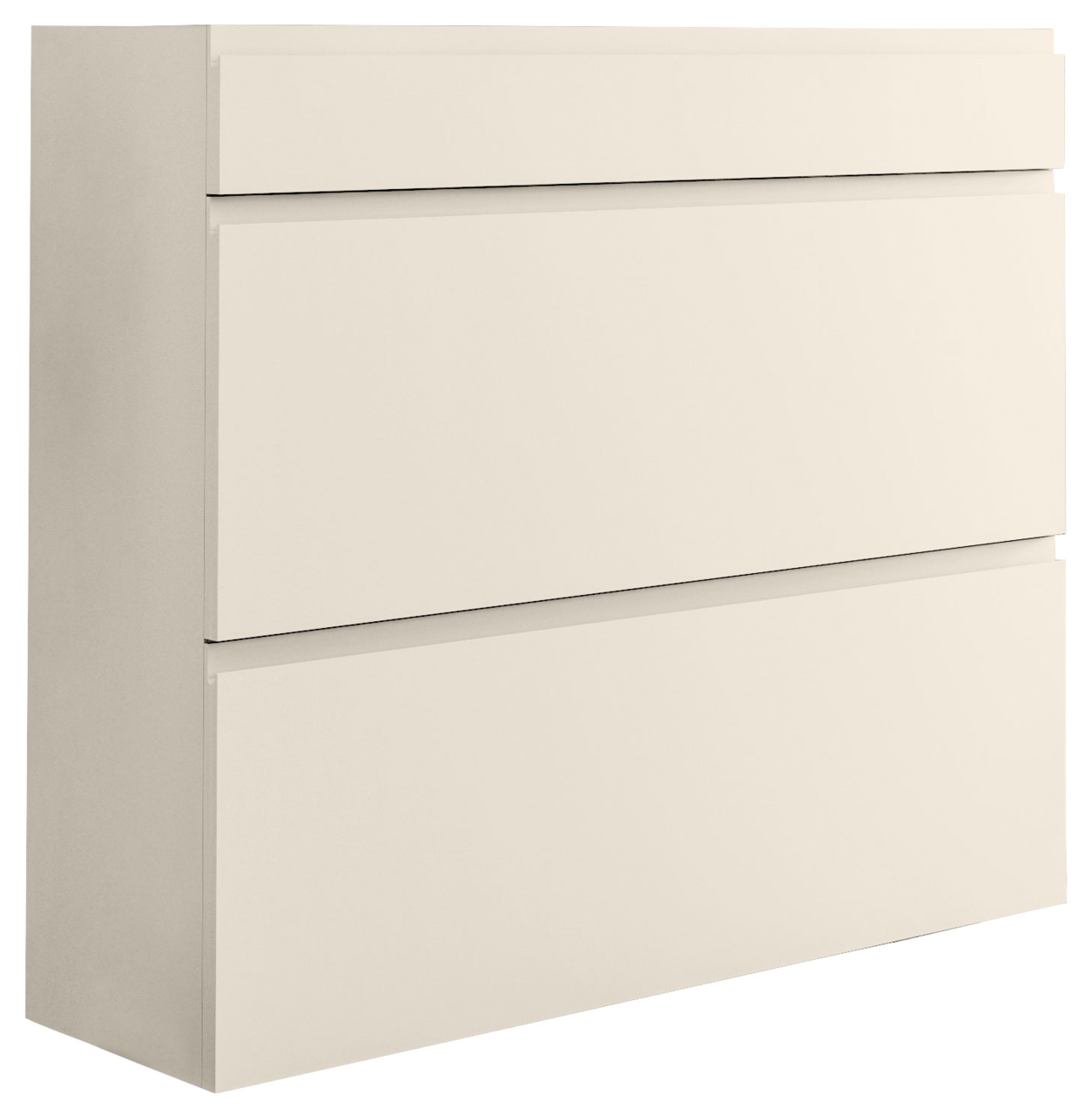 Moderano Hangende schoenenkast LECCO Hängeschuhschrank in Cremefarbe mit zwei Klappen und einer Schublade, seitliche Perspektive