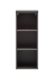 Schwarzes Unterschrank-Regal mit zwei Einlegeböden, frontal fotografiert.