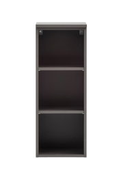 Schwarzes Unterschrank-Regal mit zwei Einlegeböden, frontal fotografiert.