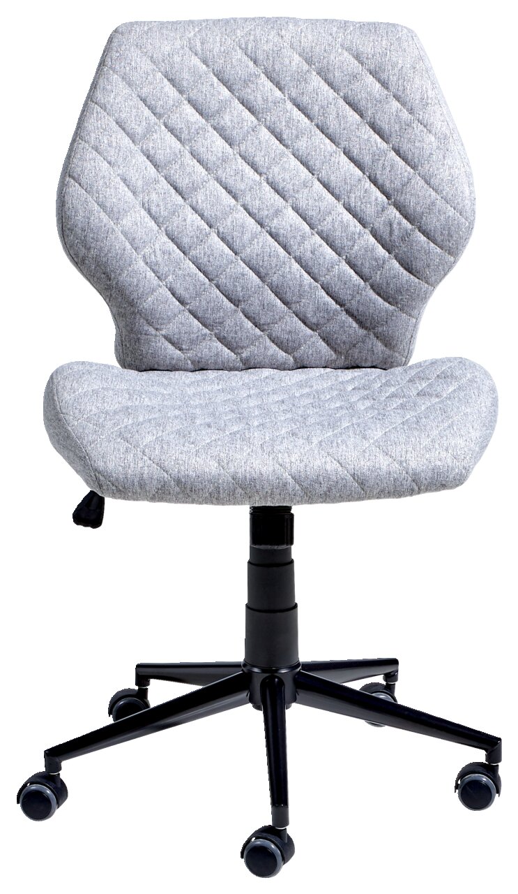 Grauer Drehstuhl mit gepolsterter Sitzfläche und Rückenlehne, Vorderansicht