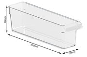 Transparenter Kühlschrankorganizer mit den Maßen 310mm x 75mm x 90mm, seitliche Perspektive