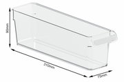 Transparenter Kühlschrankorganizer mit den Maßen 310mm x 75mm x 90mm, seitliche Perspektive