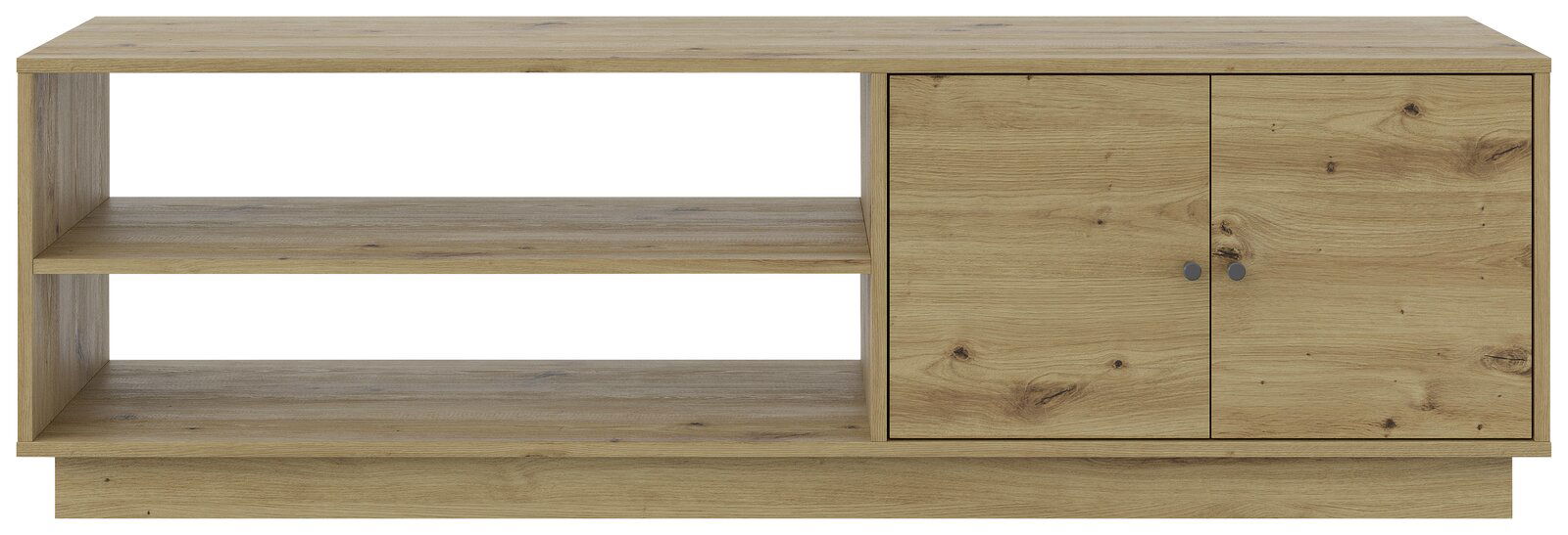 BOXXX TV-Lowboard MAJA TV-Lowboard aus Holz mit zwei offenen Regalfächern und zwei Türen, frontale Ansicht